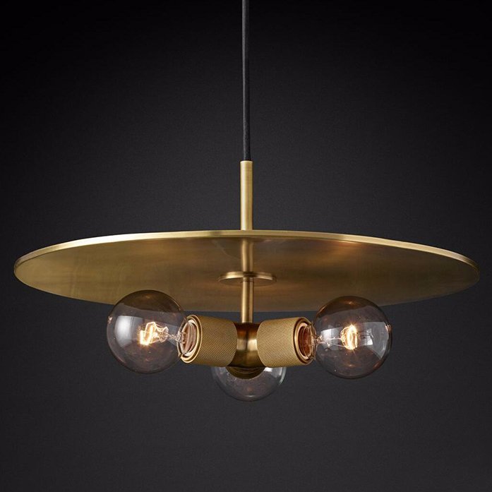 Люстра RH Utilitaire Disk Triple Pendant Brass Латунь Прозрачное Стекло Люстра RH Utilitaire Disk Triple Pendant Brass Латунь Прозрачное Стекло в Костроме | Loft Concept