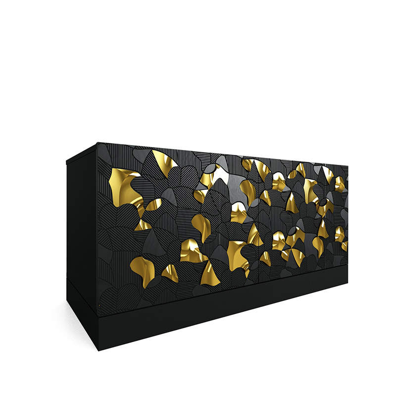 Комод малый инкрустированный золотым орнаментом Wooden Petals Gold Черный Серый Комод малый инкрустированный золотым орнаментом Wooden Petals Gold Черный Серый в Костроме | Loft Concept