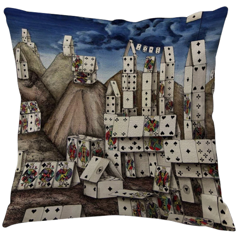 Декоративная подушка Fornasetti City of Cards Синий Серый Мульти Декоративная подушка Fornasetti City of Cards Синий Серый Мульти в Костроме | Loft Concept