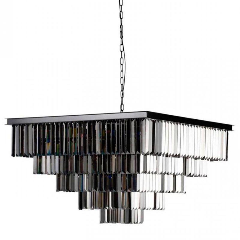 Квадратная Люстра RH 1920s Odeon Black iron Five layers Серое Стекло 80х80 Черный Серый Квадратная Люстра RH 1920s Odeon Black iron Five layers Серое Стекло 80х80 Черный Серый в Костроме | Loft Concept