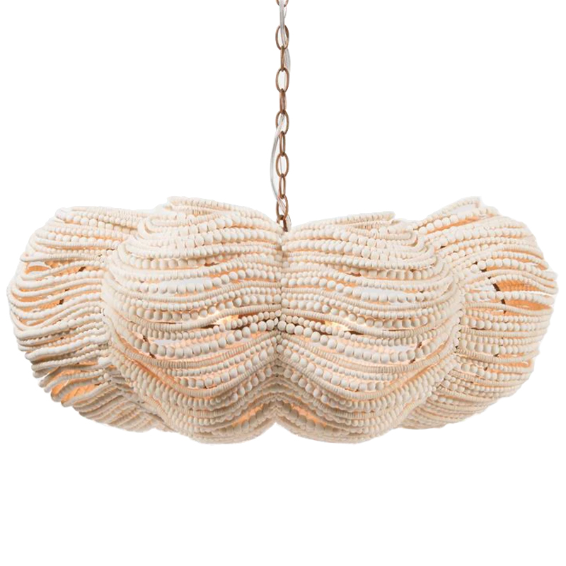 Круглая люстра волнистой формы с декором из круглых деревянных бусин White Wooden Beads Chandelier Белый Круглая люстра волнистой формы с декором из круглых деревянных бусин White Wooden Beads Chandelier Белый в Костроме | Loft Concept