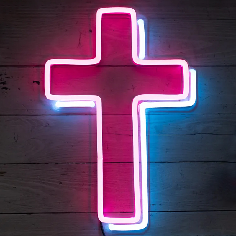 Неоновая настенная лампа Cross Neon Wall Lamp Розовый Синий Неоновая настенная лампа Cross Neon Wall Lamp Розовый Синий в Костроме | Loft Concept