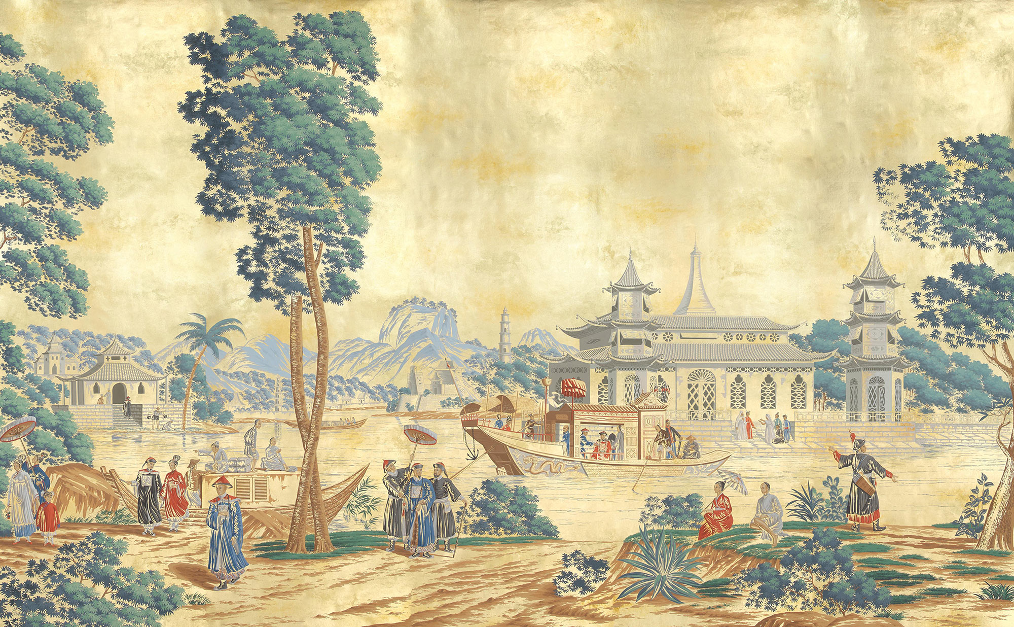 Обои ручная роспись Procession Chinoise Special Colourway on Warm Gold gilded paper Обои ручная роспись Procession Chinoise Special Colourway on Warm Gold gilded paper - постер Loft-Concept в Костроме