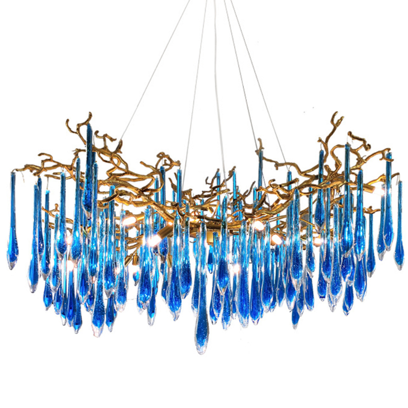 Люстра Blue Fountain Chandelier Золотой Синий Люстра Blue Fountain Chandelier Золотой Синий в Костроме | Loft Concept