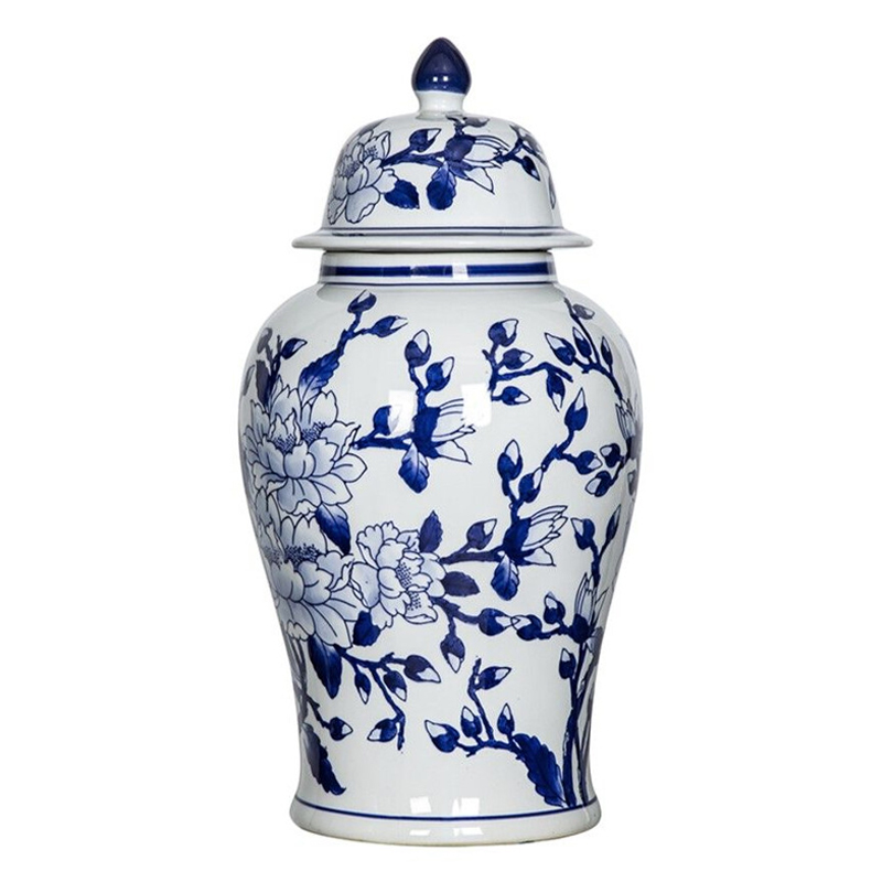 Ваза с крышкой и синим цветочным узором Blue & White Ornament Белый Синий Ваза с крышкой и синим цветочным узором Blue & White Ornament Белый Синий в Костроме | Loft Concept