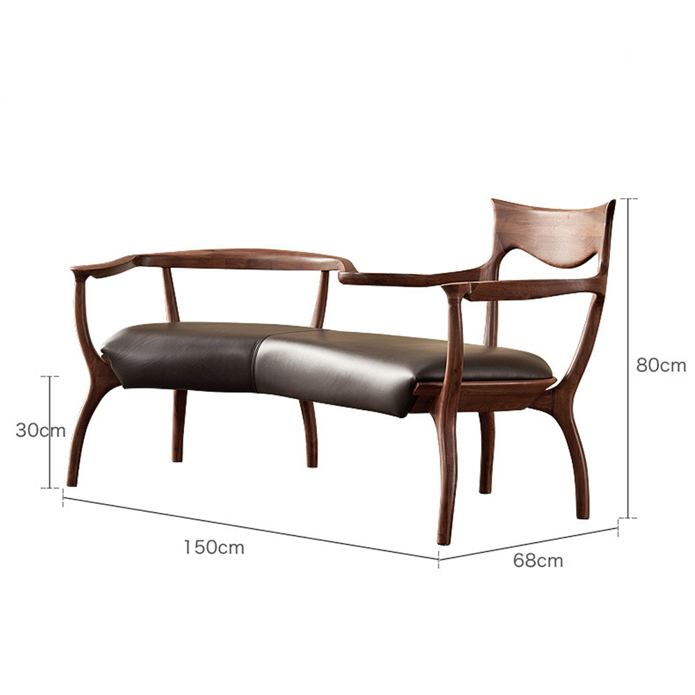 Кушетка с деревянным каркасом и сиденьем из коричневой натуральной кожи Moon Walnut Furniture Кушетка с деревянным каркасом и сиденьем из коричневой натуральной кожи Moon Walnut Furniture в Костроме