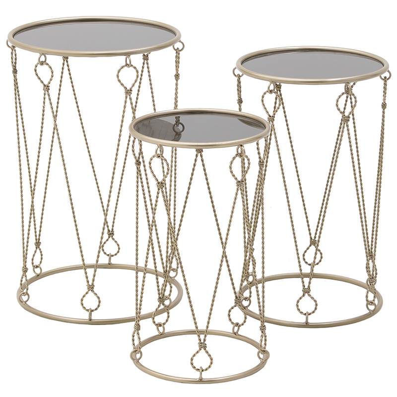 Комплект из 3-х приставных столов Metal Rope Side Tables Золотой Комплект из 3-х приставных столов Metal Rope Side Tables Золотой в Костроме | Loft Concept