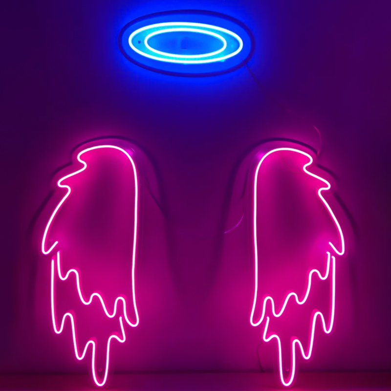 Неоновая настенная лампа Pink Wings Neon Wall Lamp Розовый Синий Неоновая настенная лампа Pink Wings Neon Wall Lamp Розовый Синий в Костроме | Loft Concept