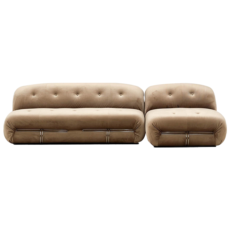 Дизайнерский угловой диван с велюровой светло-коричневой обивкой Fosse Sofa Песочный в Костроме | Loft Concept 