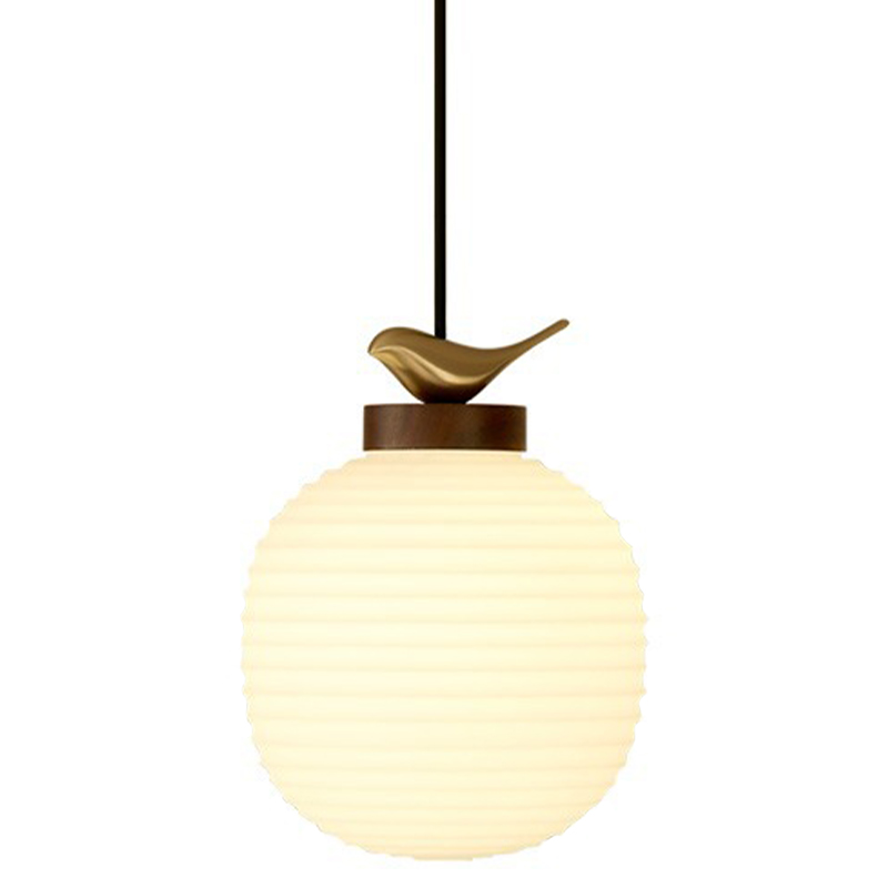 Светильник с птичкой Bird On a Lantern Hanging Lamp Коричневый Белое матовое стекло Латунь Светильник с птичкой Bird On a Lantern Hanging Lamp Коричневый Белое матовое стекло Латунь в Костроме | Loft Concept
