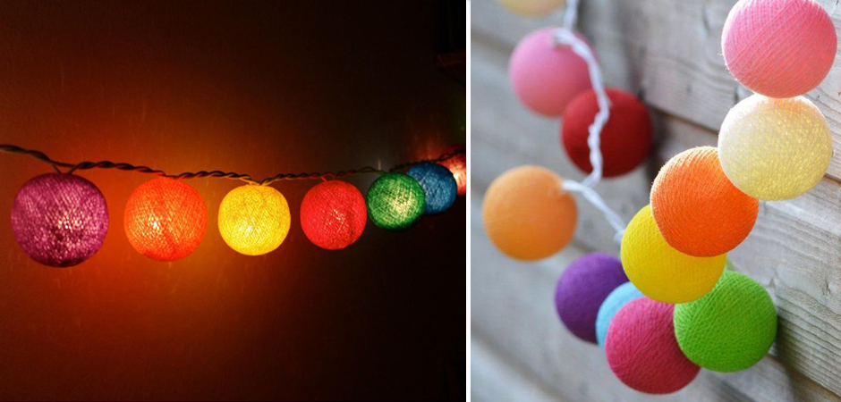 Гирлянда хлопковые фонарики Сotton Ball Rainbow - Loft-Concept в Костроме