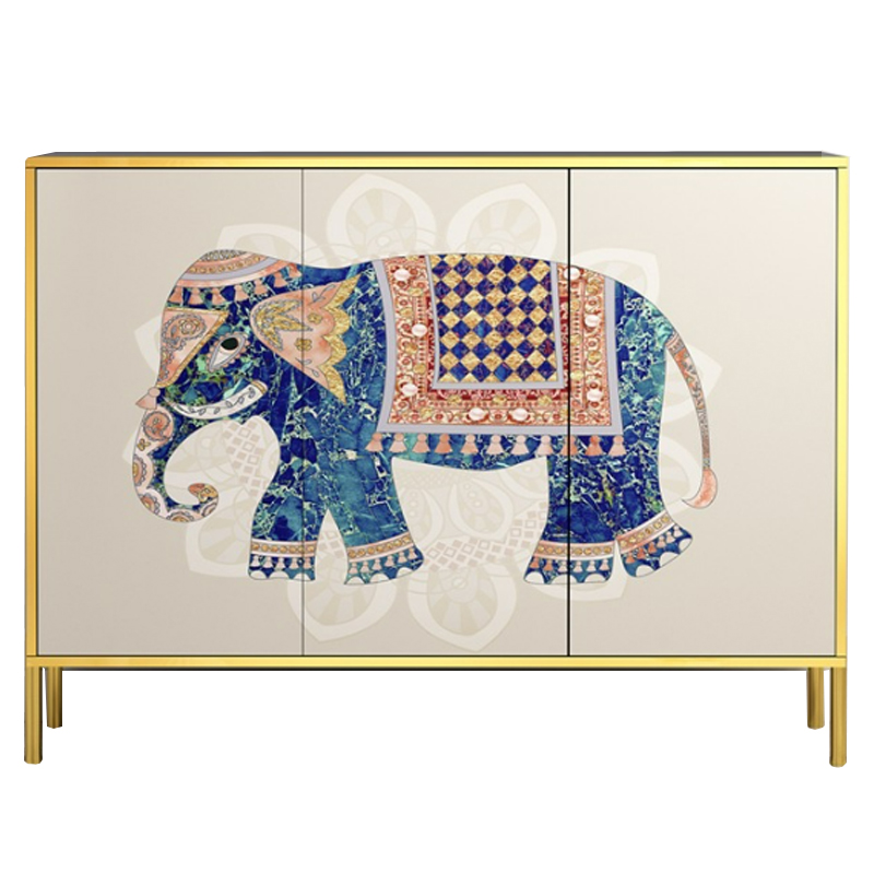 Комод с орнаментом Индийский Слон ivory ( слоновая кость ) Синий Латунь Комод с орнаментом Индийский Слон ivory ( слоновая кость ) Синий Латунь в Костроме | Loft Concept
