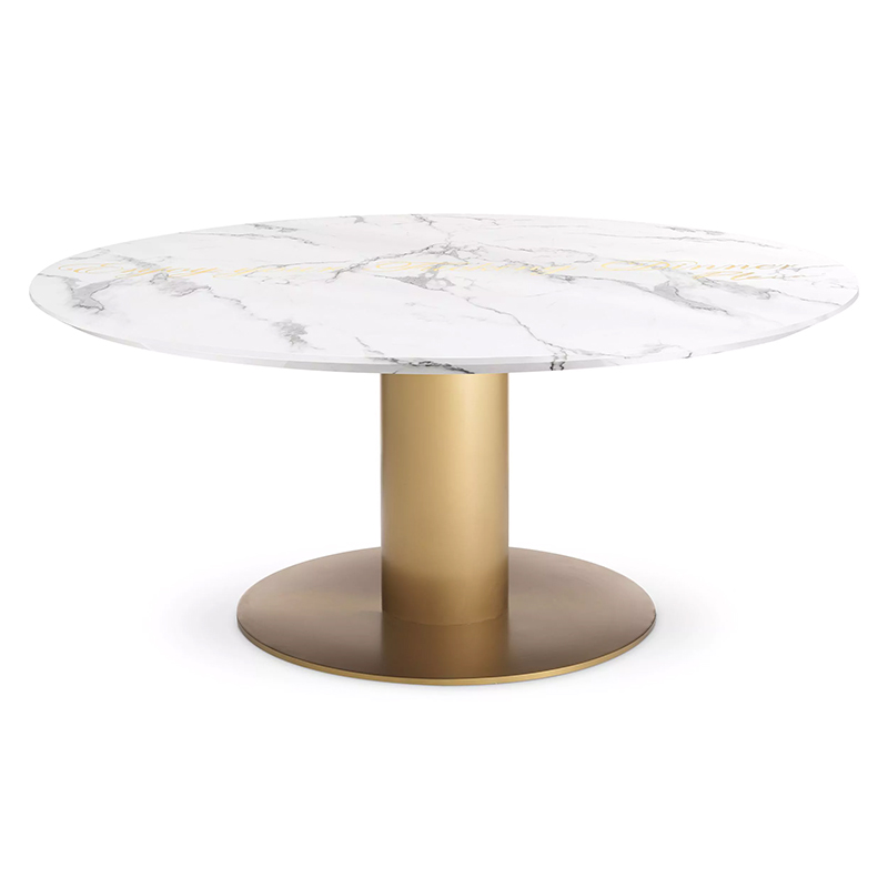 Круглый обеденный стол с белой мраморной столешницей Philipp Plein Dining Table Enjoy Золотой Белый Мрамор Bianco Круглый обеденный стол с белой мраморной столешницей Philipp Plein Dining Table Enjoy Золотой Белый Мрамор Bianco в Костроме | Loft Concept