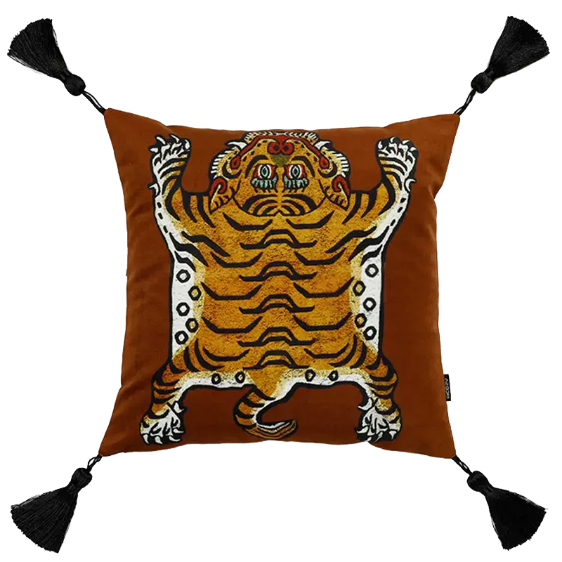 Коричневая Подушка Тибетский Тигр TIBETAN TIGER Коричневый Золотой Бежевый Коричневая Подушка Тибетский Тигр TIBETAN TIGER Коричневый Золотой Бежевый в Костроме | Loft Concept