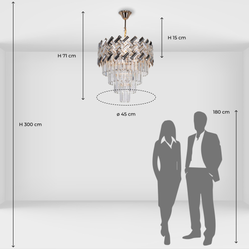 Люстра многоярусная с переплетенными металлическими элементами черного и золотого цвета и прозрачными хрустальными подвесками Empire Chandelier Crystal в Костроме