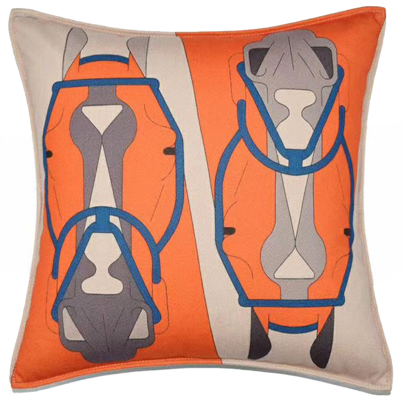 Декоративная подушка Hermes Horse 27 Оранжевый Бежево-серый Синий Декоративная подушка Hermes Horse 27 Оранжевый Бежево-серый Синий в Костроме | Loft Concept