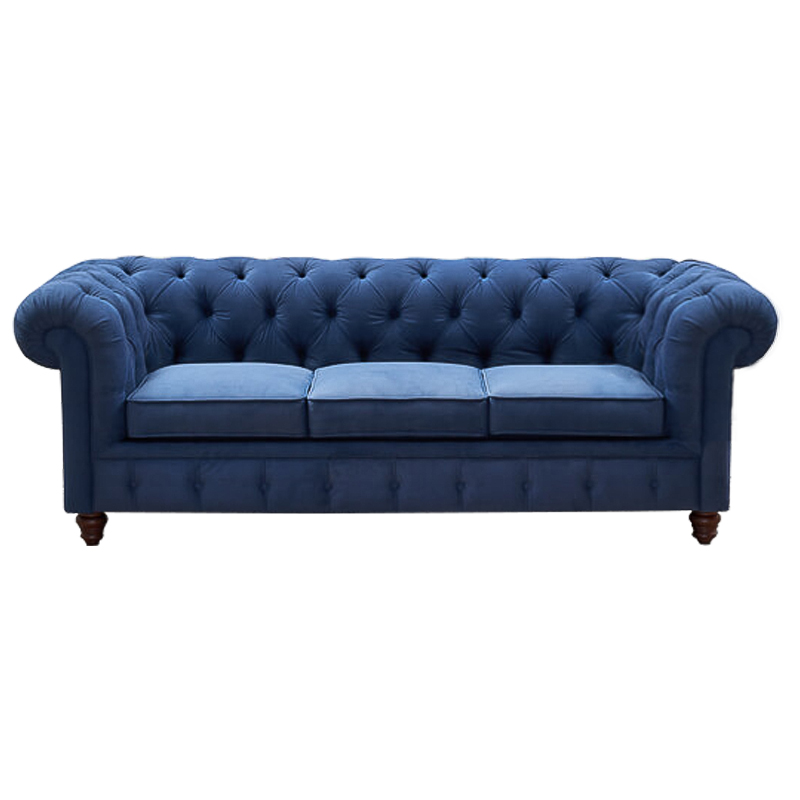 Диван Mini Kensington Sofa triple blue velor Сапфирово-синий Коричневый Диван Mini Kensington Sofa triple blue velor Сапфирово-синий Коричневый в Костроме | Loft Concept