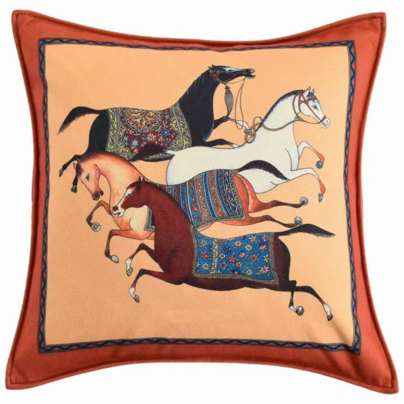 Декоративная подушка Hermes Horse 39 Оранжевый Мульти Декоративная подушка Hermes Horse 39 Оранжевый Мульти в Костроме | Loft Concept