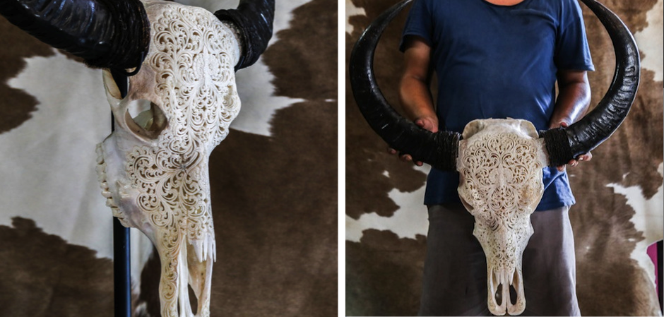 Череп буйвола с резьбой Buffalo Skull Tribal Carving Череп буйвола с резьбой Buffalo Skull Tribal Carving - Loft-Concept в Костроме