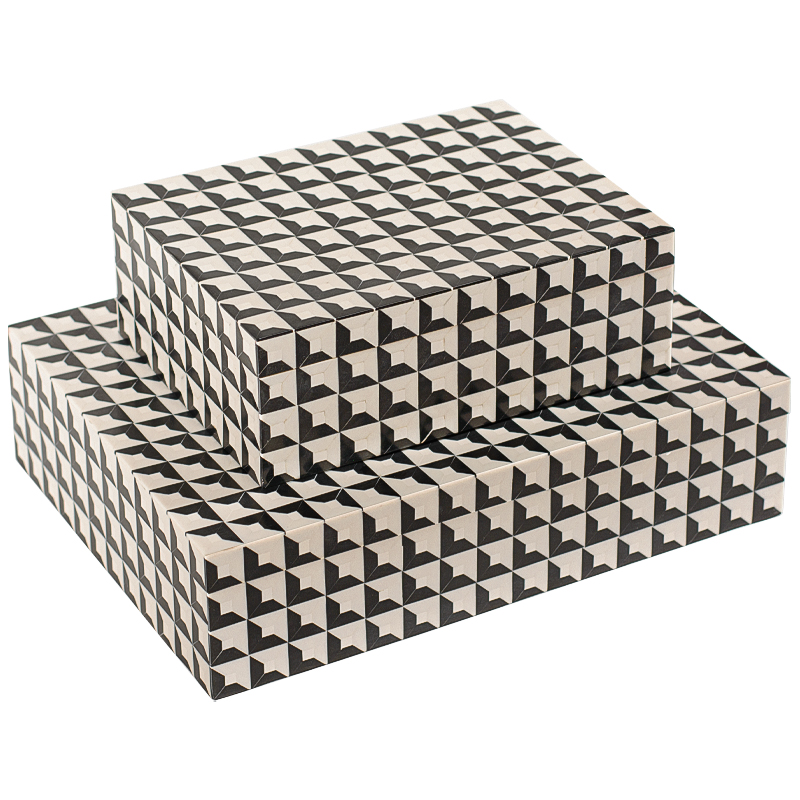 Комплект шкатулок Black White Square Bone Inlay Черно-белый Комплект шкатулок Black White Square Bone Inlay Черно-белый в Костроме | Loft Concept