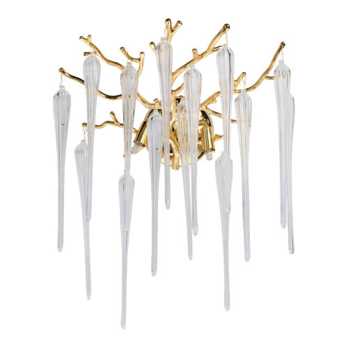 Бра золотого цвета с разветвленными ветвями и длинными прозрачными подвесками в форме стеклянных сосулек Droplet Chandelier Золотой Прозрачный в Костроме | Loft Concept 