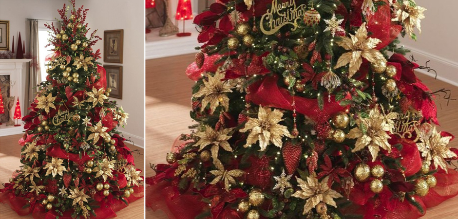 Дизайнерская Елка с Красным и Золотым новогодним декором Christmas Tree Golden Flowers Дизайнерская Елка с Красным и Золотым новогодним декором Christmas Tree Golden Flowers - Loft-Concept в Костроме