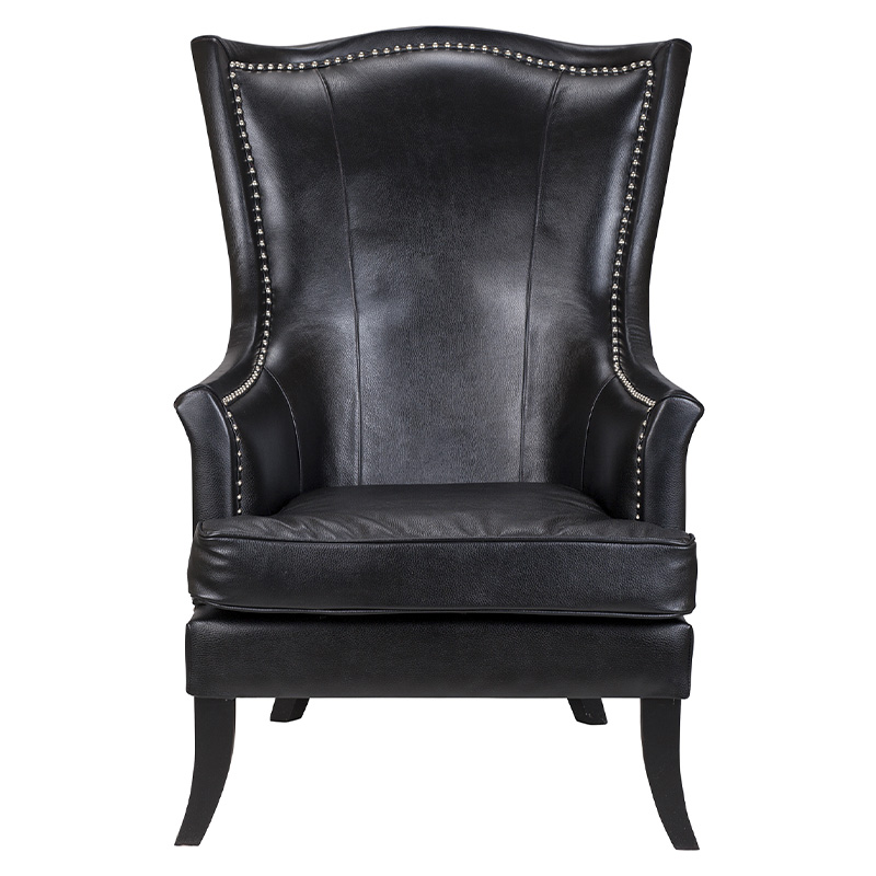 Кресло из натуральной кожи на 4-х деревянных ножках из массива бука Daniel Leather Armchair black Черный Кресло из натуральной кожи на 4-х деревянных ножках из массива бука Daniel Leather Armchair black Черный в Костроме | Loft Concept