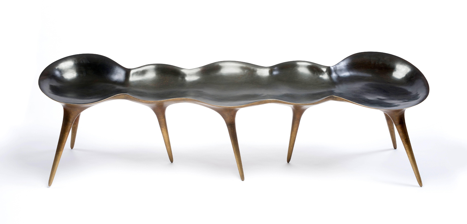 Банкетка Дизайнерская Molecule Bench in Cast Bronze дизайн Timothy Schreiber бронза - фото №2