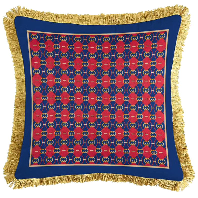 Декоративная подушка Cтиль Gucci Pattern Red Blue Синий Красный Золотой Декоративная подушка Cтиль Gucci Pattern Red Blue Синий Красный Золотой в Костроме | Loft Concept