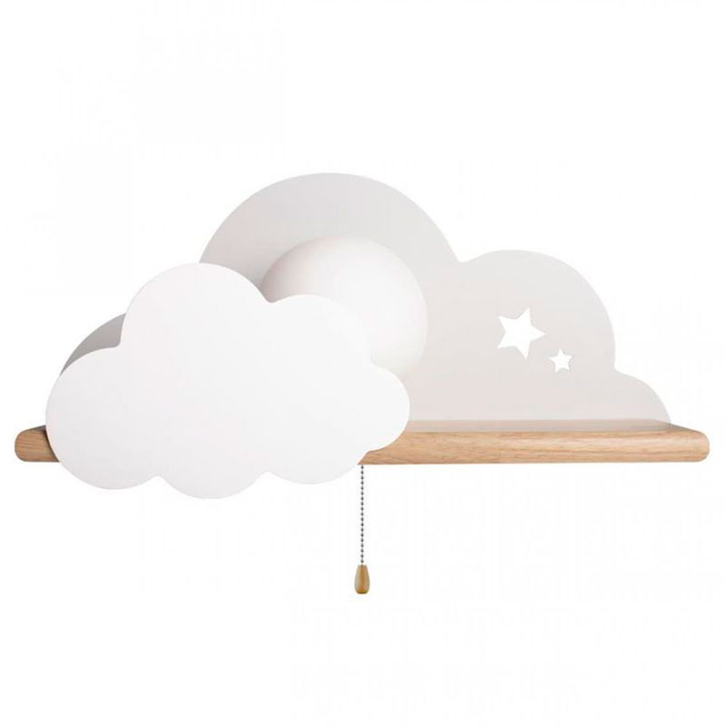 Бра с деревянной полкой белое Облако Wall Lamp White Cloud Белый Древесина Бра с деревянной полкой белое Облако Wall Lamp White Cloud Белый Древесина в Костроме | Loft Concept