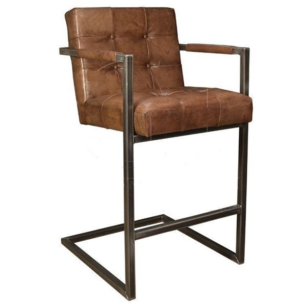 Кожаный стул Bar Stool Leather Iron Tufted Коричневый винтаж Винтажный черный Кожаный стул Bar Stool Leather Iron Tufted Коричневый винтаж Винтажный черный в Костроме | Loft Concept