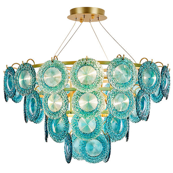 Люстра Blue Glass disk Chandelier Золотой Голубой Люстра Blue Glass disk Chandelier Золотой Голубой в Костроме | Loft Concept