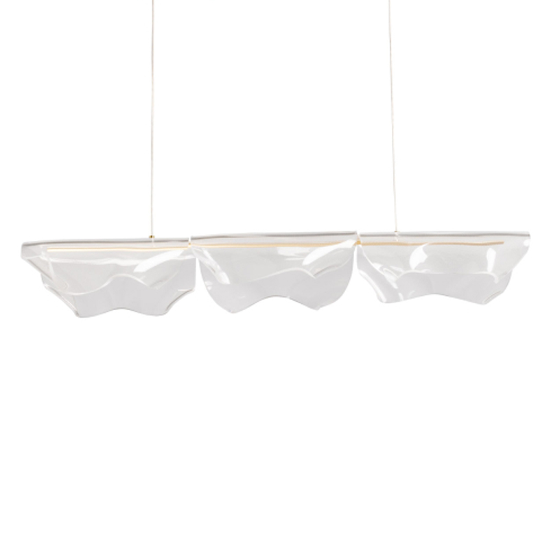 Люстра линейная с 3-мя белыми волнистыми плафонами Wave Line Золотой Прозрачный в Костроме | Loft Concept 