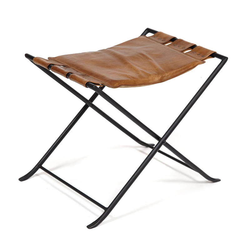Табурет из кожи буйвола Industrial leather folding stool Коричневый Черный Табурет из кожи буйвола Industrial leather folding stool Коричневый Черный в Костроме | Loft Concept