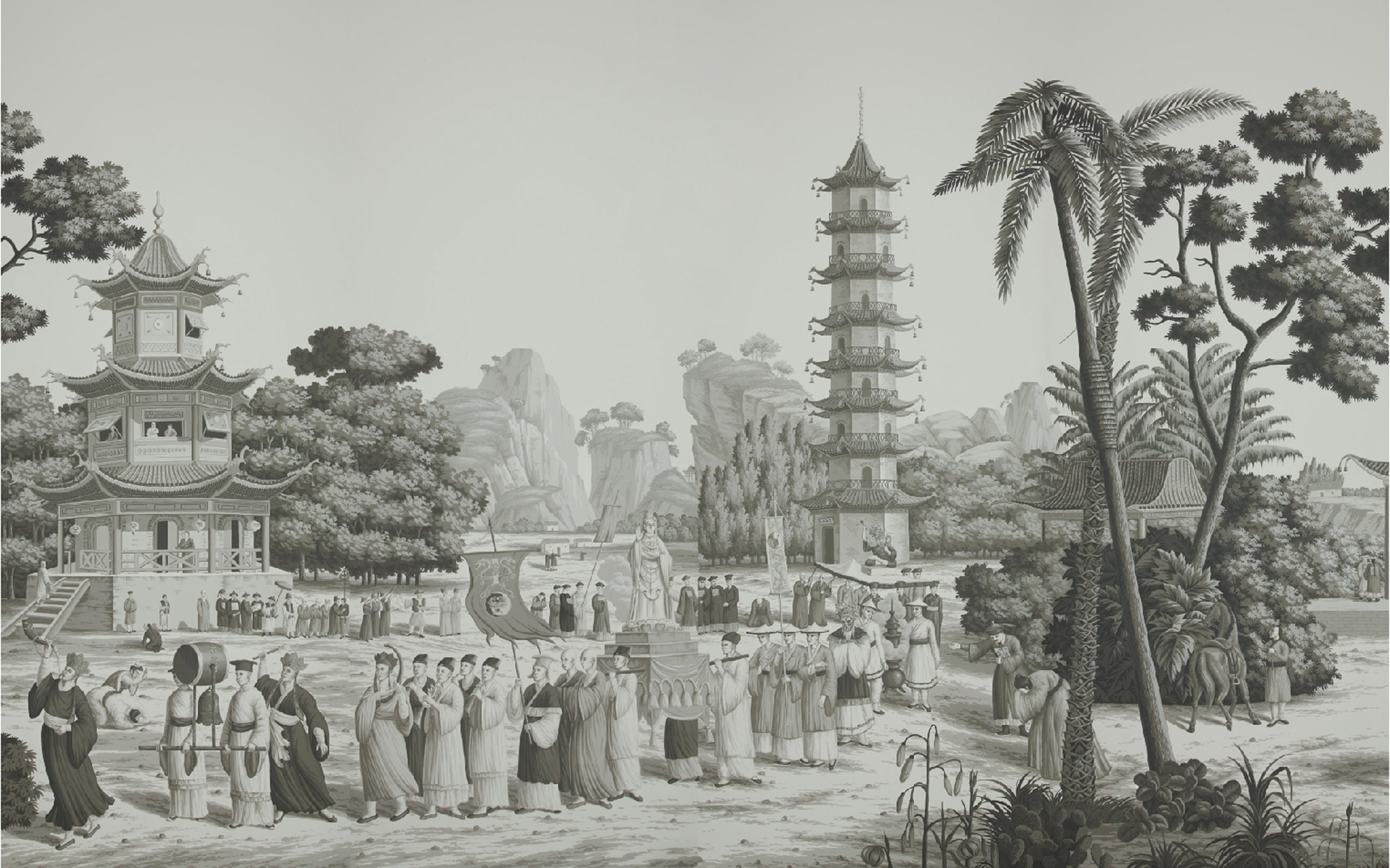 Обои ручная роспись Procession Chinoise Eau Forte on scenic paper Обои ручная роспись Procession Chinoise Eau Forte on scenic paper - постер Loft-Concept в Костроме