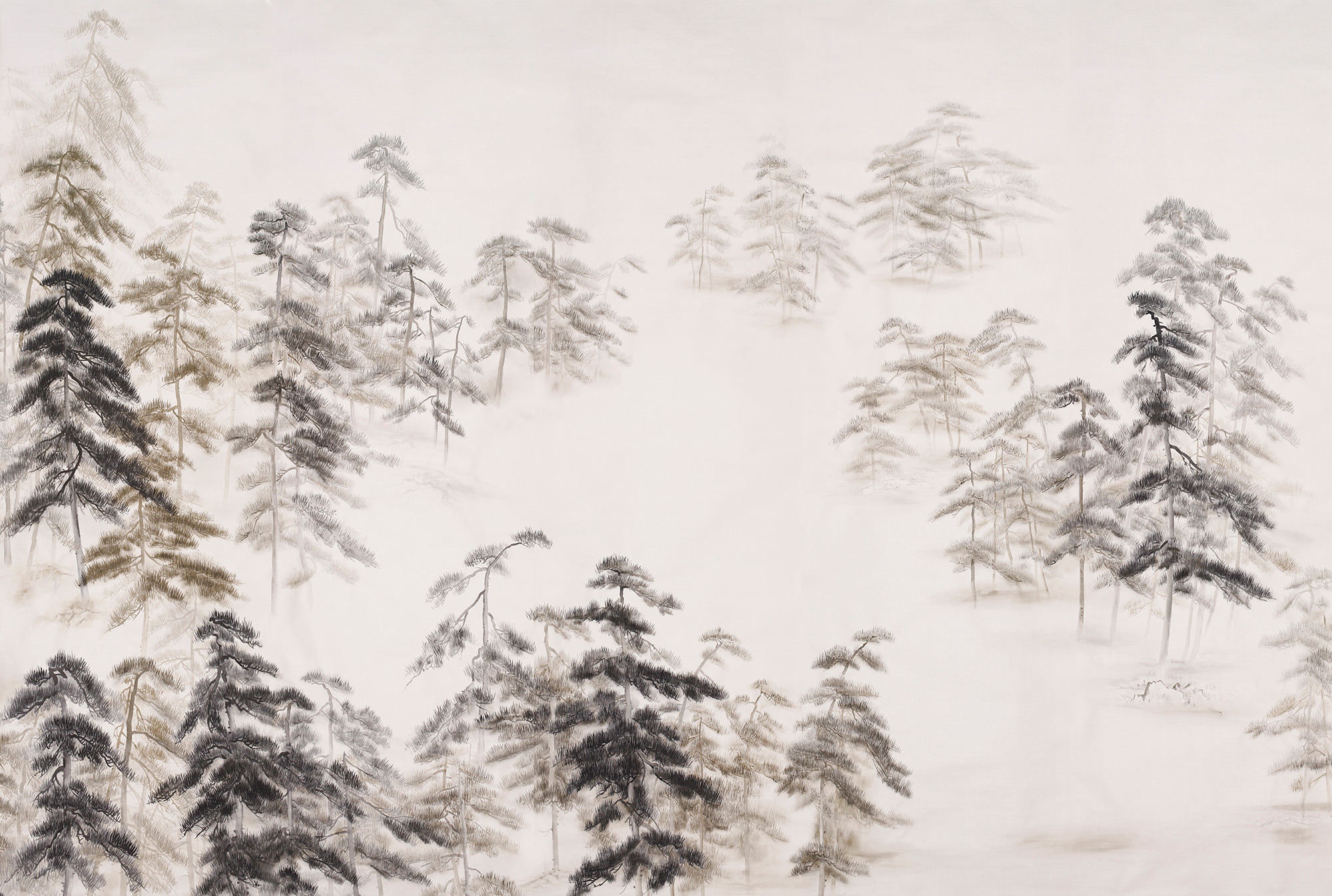 Обои ручная роспись Abstract Pines Dark Lacquer on Natural Mica metallic silk Обои ручная роспись Abstract Pines Dark Lacquer on Natural Mica metallic silk - постер Loft-Concept в Костроме