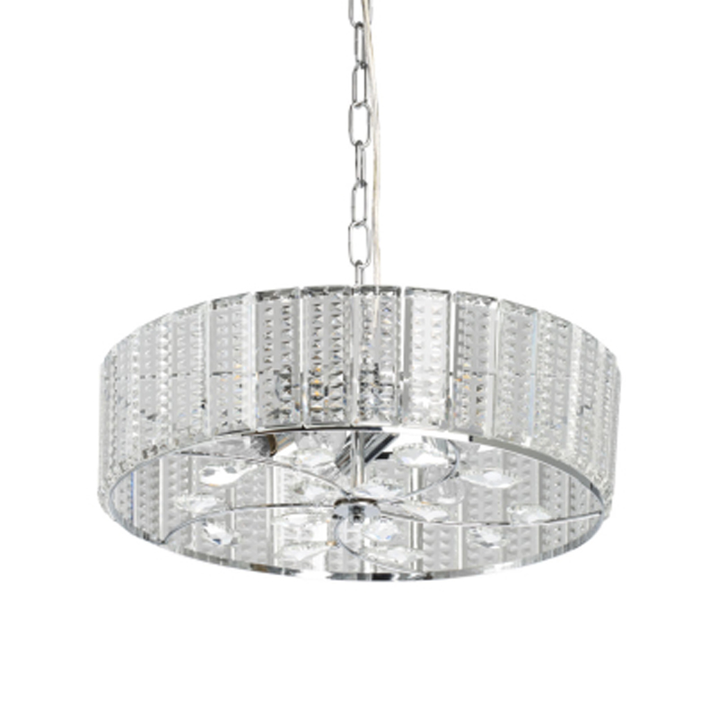 Люстра круглая на цепи цвета хром с прозрачными рельефными хрустальными пластинами Textured Glass Chandelier Серебряный Прозрачный в Костроме | Loft Concept 