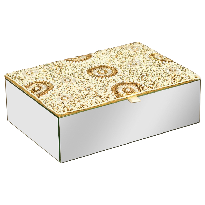 Шкатулка с вышивкой из бисера Araceli Beads Embroidery Mirror Box Бежевый Золотой Зеркало Шкатулка с вышивкой из бисера Araceli Beads Embroidery Mirror Box Бежевый Золотой Зеркало в Костроме | Loft Concept