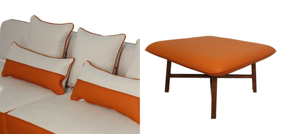 Угловой Диван с отделкой из ротанга Nava Rattan Decor Sofa Orange Угловой Диван с отделкой из ротанга Nava Rattan Decor Sofa Orange - Loft-Concept в Костроме