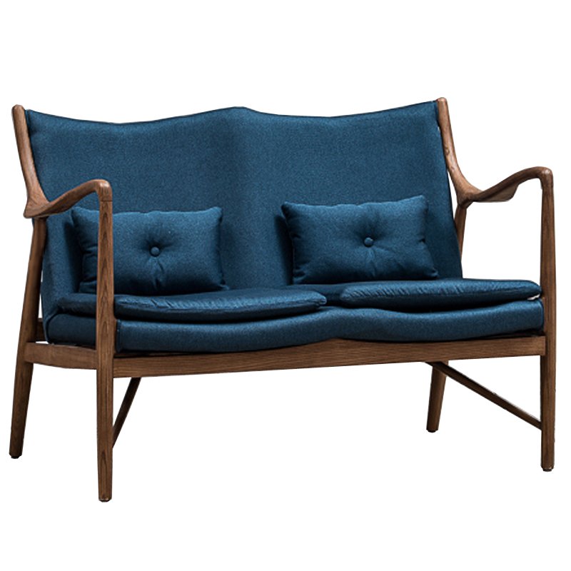 Диван Makeshift Loveseat Sofa blue linen Синий Дерево Табак Диван Makeshift Loveseat Sofa blue linen Синий Дерево Табак в Костроме | Loft Concept