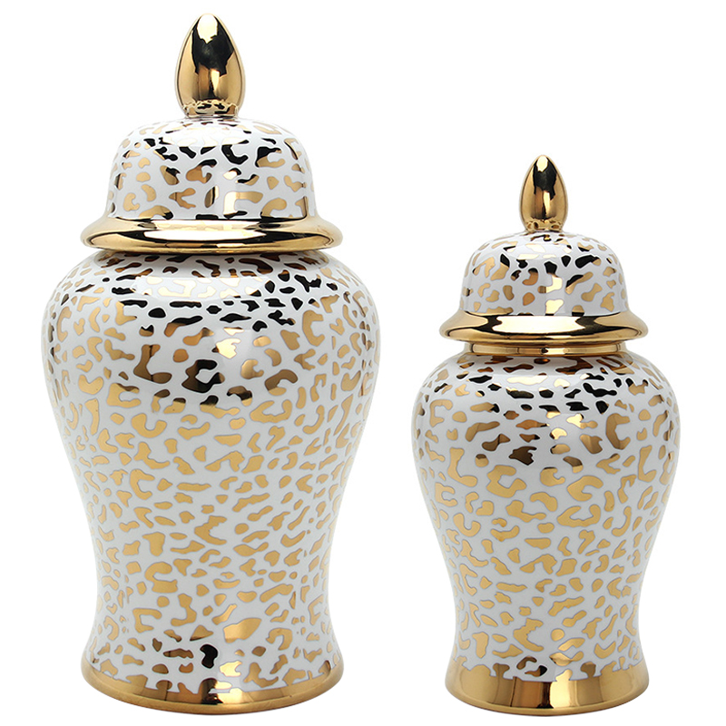 Ваза с крышкой Leopard Print Gold Vase Белый Глянцевое золото Ваза с крышкой Leopard Print Gold Vase Белый Глянцевое золото в Костроме | Loft Concept