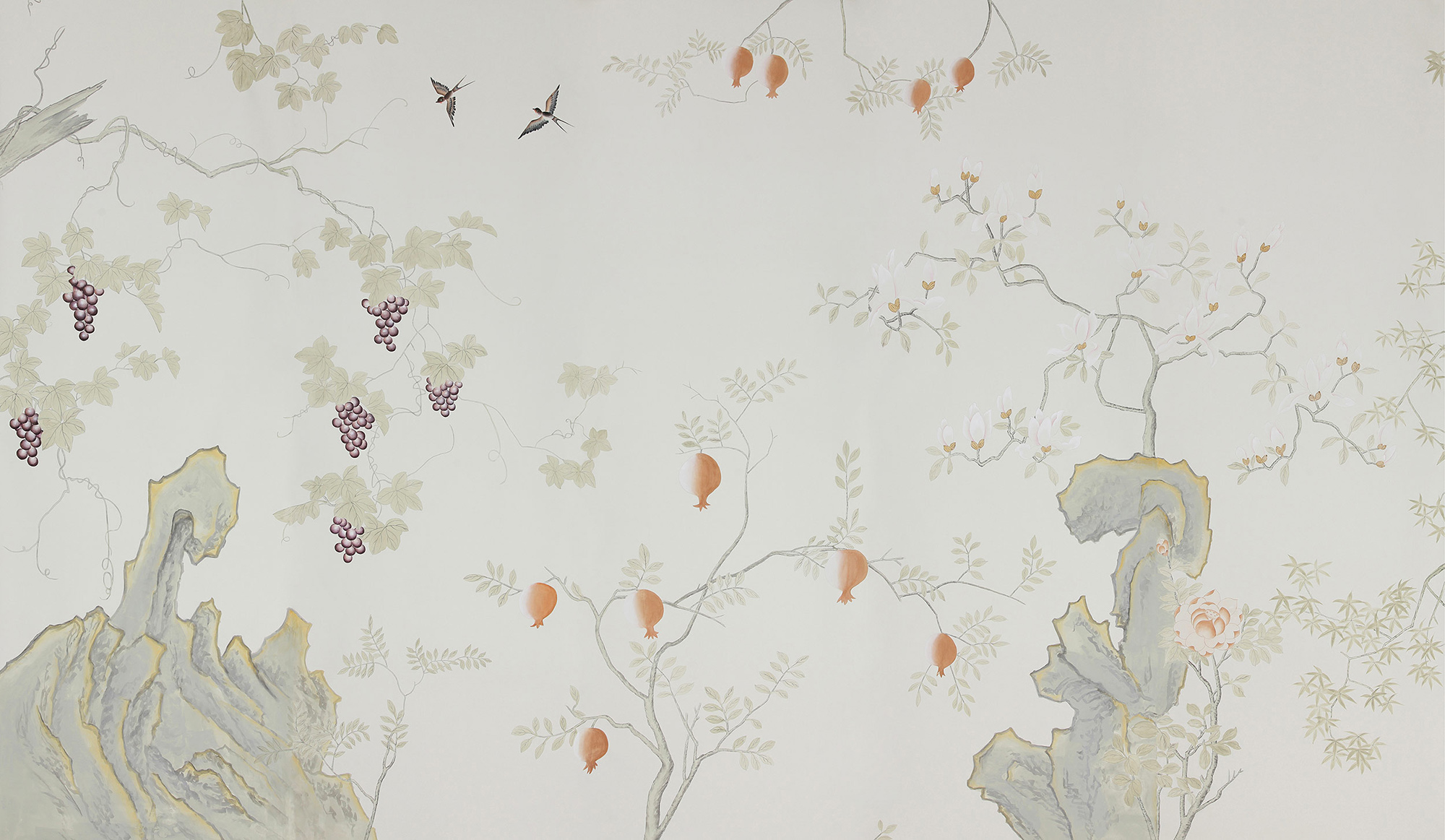 Обои ручная роспись Summer Night Blossom Colourway SC-122 on Bleached white dyed silk Обои ручная роспись Summer Night Blossom Colourway SC-122 on Bleached white dyed silk - постер Loft-Concept в Костроме