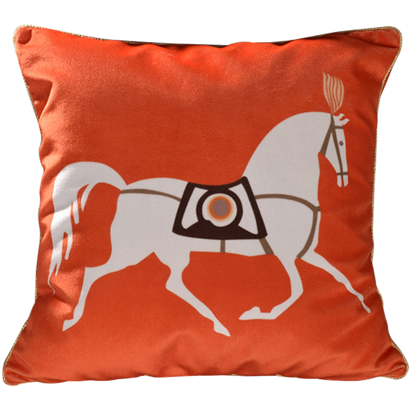 Декоративная подушка Hermes Horse 79 Оранжевый Белый Коричневый Декоративная подушка Hermes Horse 79 Оранжевый Белый Коричневый в Костроме | Loft Concept