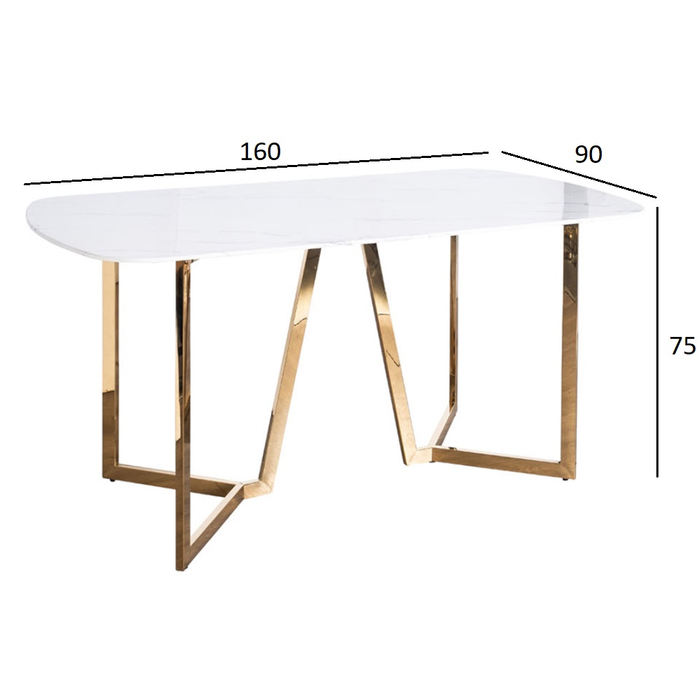 Стол обеденный белый с золотыми глянцевыми ножками Laconic White Table Стол обеденный белый с золотыми глянцевыми ножками Laconic White Table в Костроме