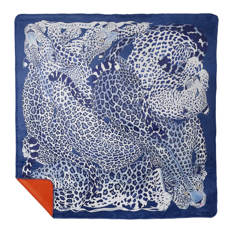 Плед Hermes Leopards Blue Синий Оранжевый Плед Hermes Leopards Blue Синий Оранжевый в Костроме | Loft Concept