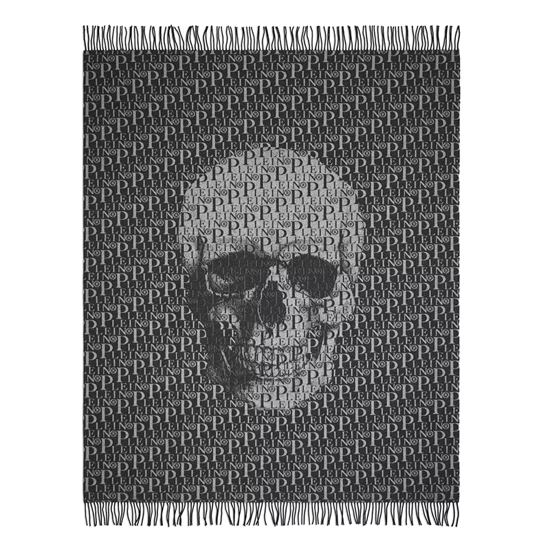 Плед Philipp Plein Plaid Cashmere Plein Черный Серый Плед Philipp Plein Plaid Cashmere Plein Черный Серый в Костроме | Loft Concept