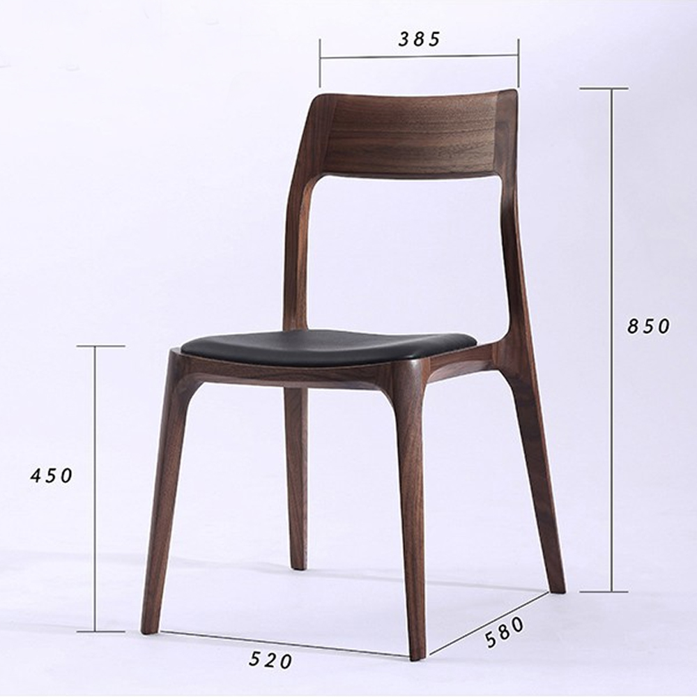 Стул деревянный с мягким сиденьем из черной натуральной кожи Moon Walnut Furniture Стул деревянный с мягким сиденьем из черной натуральной кожи Moon Walnut Furniture в Костроме