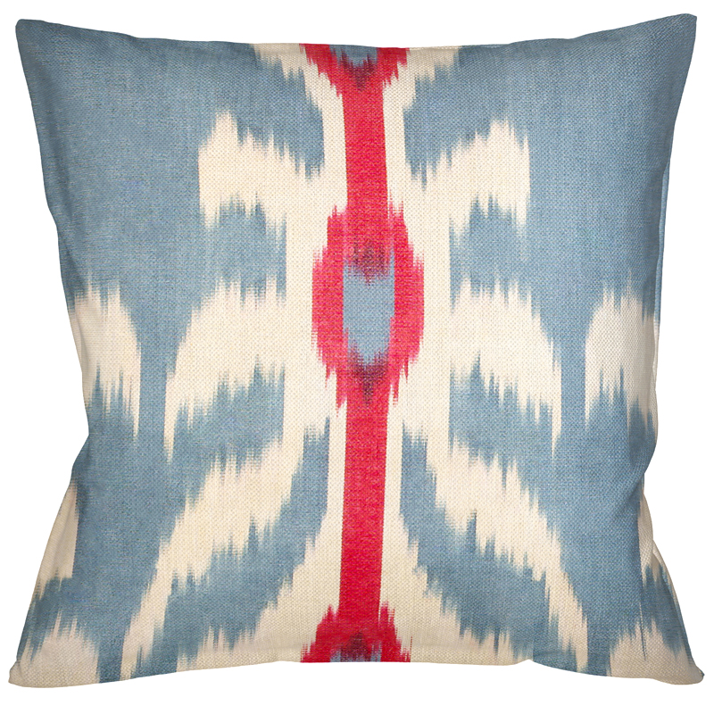 Декоративная подушка Ikat Pattern Голубая с красной линией Мульти Декоративная подушка Ikat Pattern Голубая с красной линией Мульти в Костроме | Loft Concept