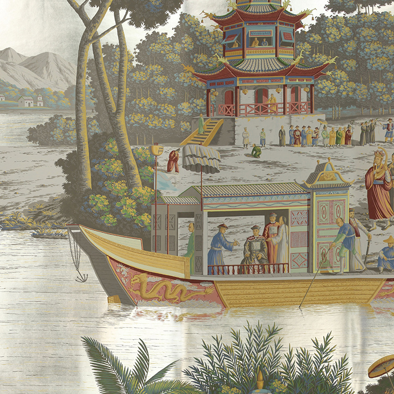 Обои ручная роспись Procession Chinoise Special Colourway on White Metal gilded paper Обои ручная роспись Procession Chinoise Special Colourway on White Metal gilded paper в Костроме | Loft Concept