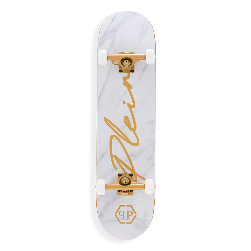 Арт-объект скейтборд Philipp Plein Skateboard Shock Белый Золотой Серый Арт-объект скейтборд Philipp Plein Skateboard Shock Белый Золотой Серый в Костроме | Loft Concept